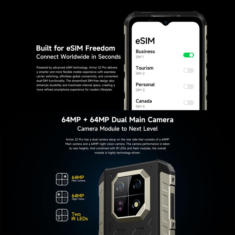 Ulefone Ulefone Armor 22 Pro, eSIM, 8 GB + 128 GB, 6,58 Zoll Display, Android 15, 4G, NFC, OTG