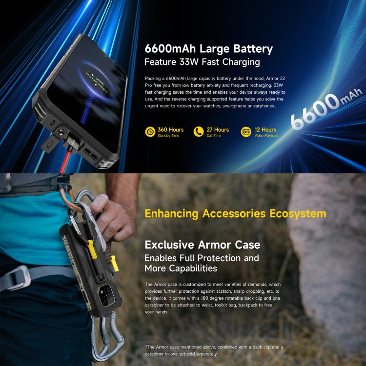Ulefone Ulefone Armor 22 Pro, eSIM, 8 GB + 256 GB, 6,58 Zoll Display, Android 15, 4G, NFC, OTG