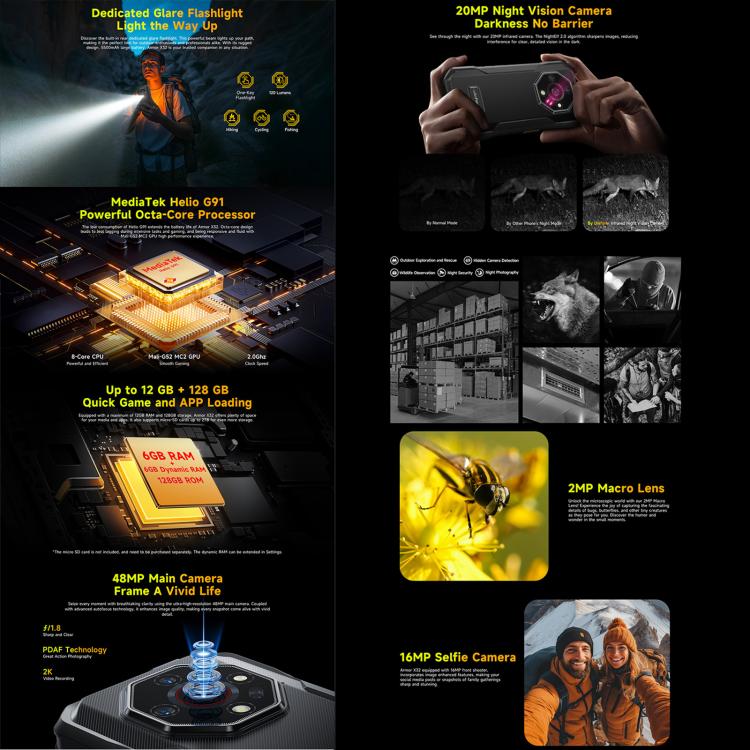 Ulefone Ulefone Armor X32, 8 GB + 256 GB, Nachtsicht, 5,65 Zoll, Android 14, 4G, NFC, OTG