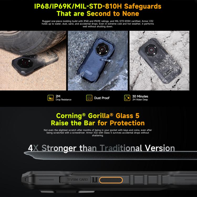 Ulefone Ulefone Armor X32, 8 GB + 256 GB, Nachtsicht, 5,65 Zoll, Android 14, 4G, NFC, OTG
