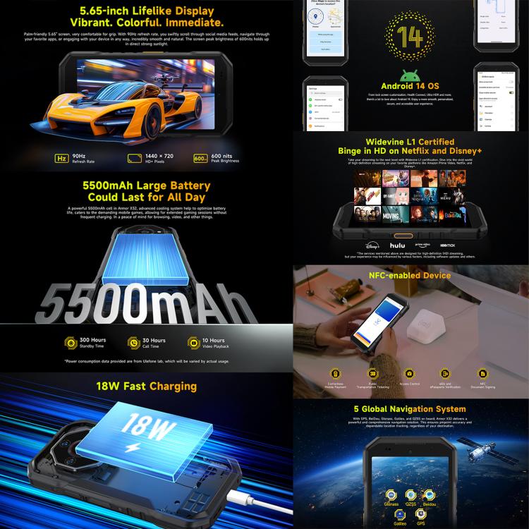 Ulefone Ulefone Armor X32, 8 GB + 256 GB, Nachtsicht, 5,65 Zoll, Android 14, 4G, NFC, OTG