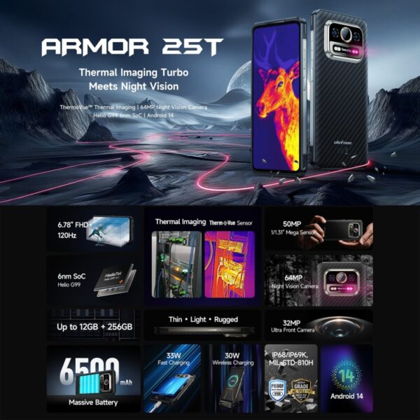 Ulefone Armor 25T/25T Pro, 6 GB + 256 GB, Wärmebild, 6,78 Zoll 4G/5G, NFC, OTG – Bild 5