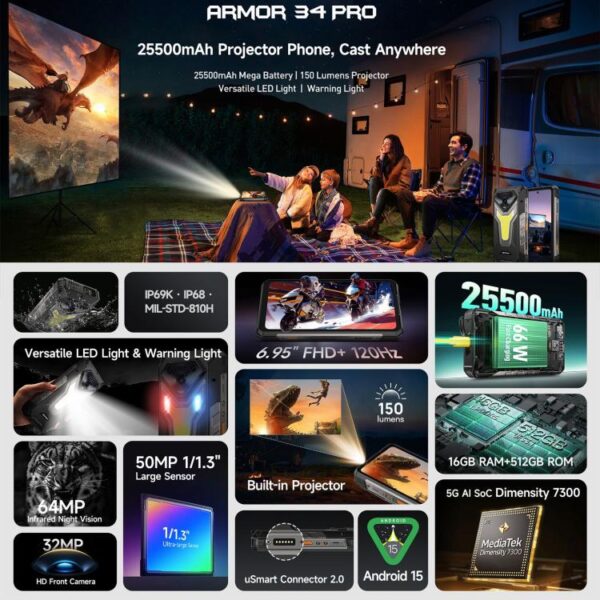 Ulefone Armor 34 Pro, 16 GB + 512 GB, Nachtsicht, IP68/IP69K, 6,95" Android 15 MediaTek Dimensity 7300 Octa Core,5G,NFC,OTG – Bild 5