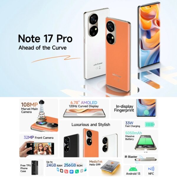 Ulefone Note 17 Pro, Bildschirm-Fingerabdruck, 6,78 Zoll Android 13 MediaTek Helio G99 MTK6789 Octa Core, NFC, Netzwerk: 4G, 12GB+256GB – Bild 2