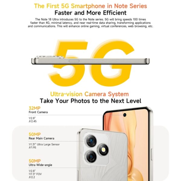 Ulefone Note 18 Ultra, seitlicher Fingerabdruck, 6,78 Zoll Android 13 MediaTek Dimensity 720 5G MT6853 Octa Core 2,0 GHz, NFC, Netzwerk: 5G, 6GB+256GB – Bild 6