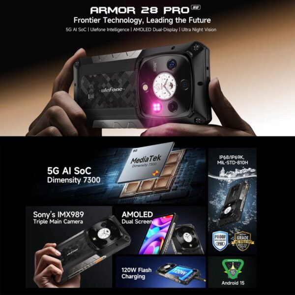 Ulefone Armor 28 Pro 16GB+512GB, Night Vision, 10600mAh, 6.67 inch + 1.04 inch Android 15 5G – Bild 4