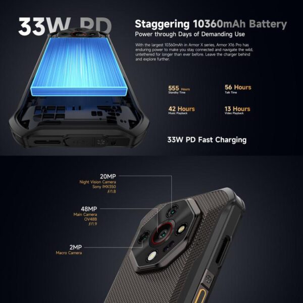Ulefone Armor X16, 6GB+128GB, Night Vision, IP68/IP69K, 6.56" Android 15 MediaTek Helio G91 Octa Core,4G, NFC, OTG – Bild 4