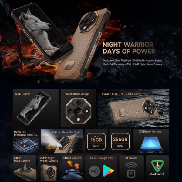 Ulefone Armor X16 Pro, 5GB+256GB, Night Vision, IP68/IP69K, 6.56" Android 15 MediaTek Dimensity 6300 Octa Core,5G, NFC, OTG – Bild 2