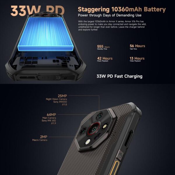 Ulefone Armor X16 Pro, 5GB+256GB, Night Vision, IP68/IP69K, 6.56" Android 15 MediaTek Dimensity 6300 Octa Core,5G, NFC, OTG – Bild 4