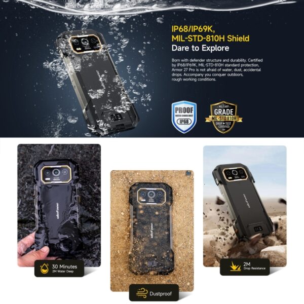Ulefone Armor 27 Pro-Telefon, 12 GB + 256 GB, Nachtsicht, 10600 mAh, 6,78 Zoll Android 14 MediaTek Dimensity 6300 Octa Core, Netzwerk: 5G, NFC – Bild 5