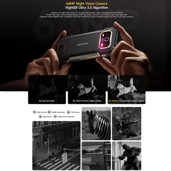 Ulefone Armor 27 Pro-Telefon, 12 GB + 256 GB, Nachtsicht, 10600 mAh, 6,78 Zoll Android 14 MediaTek Dimensity 6300 Octa Core, Netzwerk: 5G, NFC – Bild 10