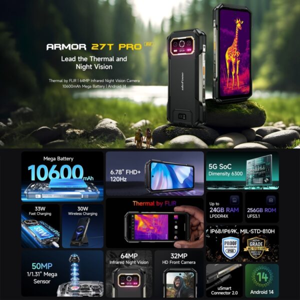 Ulefone Armor 27T Pro Wärmebildgebung, 12 GB + 256 GB, Nachtsicht, 10600 mAh, 6,78 Zoll Android 14, 5G – Bild 4