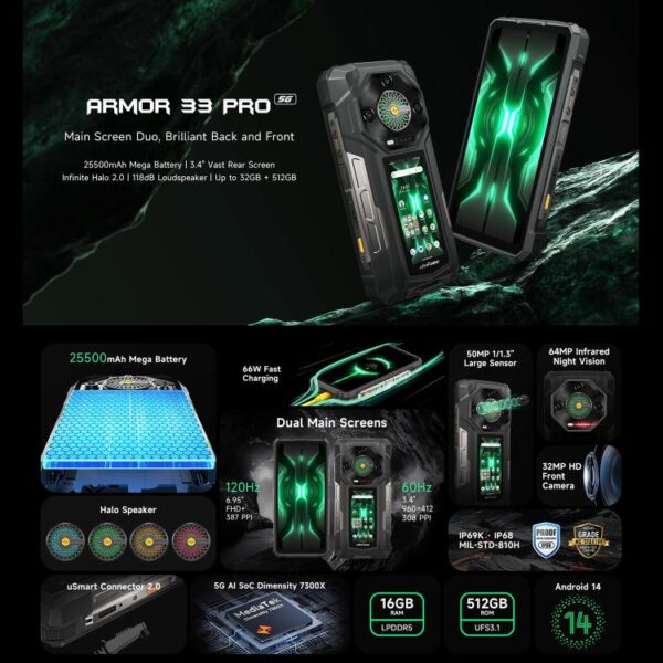 Ulefone Armor 33 Pro 16GB+512GB, Night Vision, 6.95 inch + 3.4 inch Dual Screen – Bild 5
