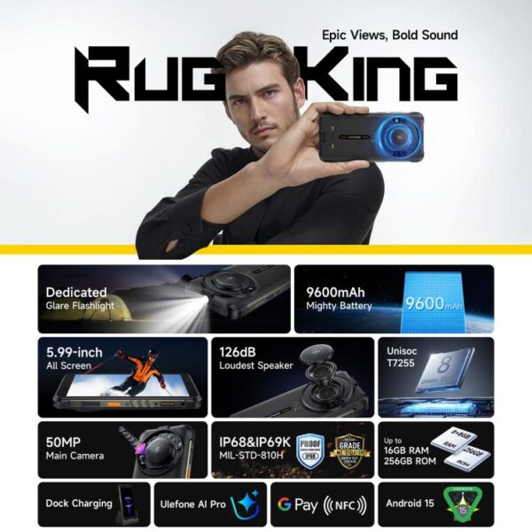 Ulefone RugKing, 8GB+256GB, IP68/IP69K, 5.99 Zoll Android 15 Unisoc T7255 Octa Core – Bild 4