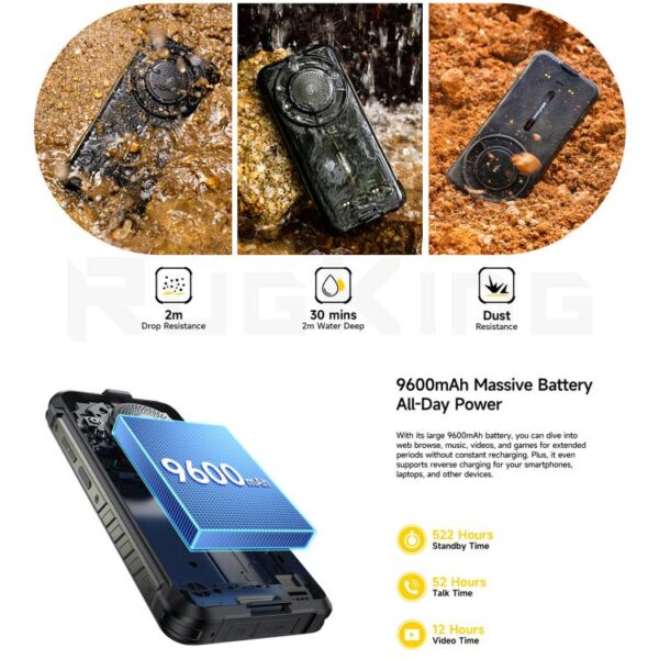 Ulefone RugKing, 8GB+256GB, IP68/IP69K, 5.99 Zoll Android 15 Unisoc T7255 Octa Core – Bild 9