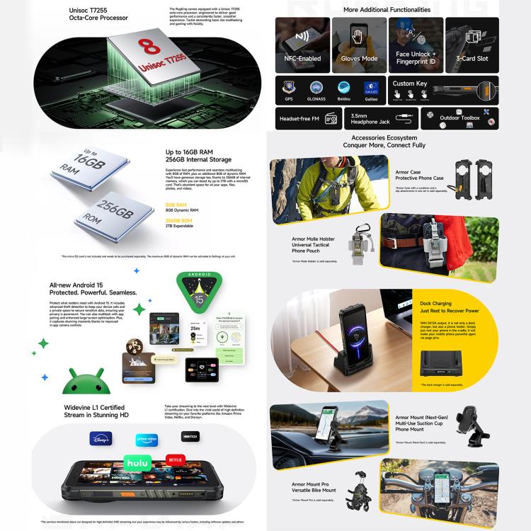 Ulefone RugKing, 8GB+256GB, IP68/IP69K Rugged Phone, 5.99 inch Android 15 Unisoc T7255 Octa Core, Network: 4G, NFC, OTG, RugKing – Bild 12